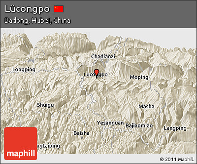 Shaded Relief Panoramic Map of Lücongpo