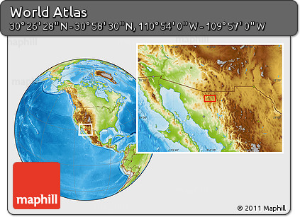 Physical Location Map of the Area around 30° 42' 29" N, 110° 25' 30" W