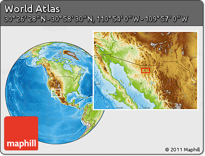 Physical Location Map of the Area around 30° 42' 29" N, 110° 25' 30" W