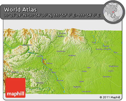 Physical 3D Map of the Area around 30° 42' 29" N, 111° 25' 30" E