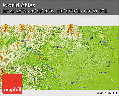 Physical 3D Map of the Area around 30° 42' 29" N, 111° 25' 30" E