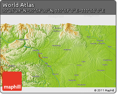 Physical 3D Map of the Area around 30° 42' 29" N, 111° 25' 30" E