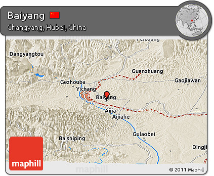 Shaded Relief Panoramic Map of Baiyang