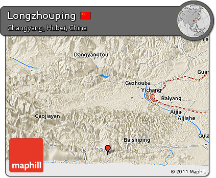 Shaded Relief Panoramic Map of Longzhouping