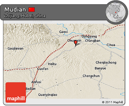 Shaded Relief Panoramic Map of Mudian