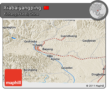Shaded Relief Panoramic Map of Xiabaiyangping