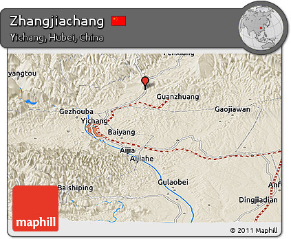 Shaded Relief Panoramic Map of Zhangjiachang