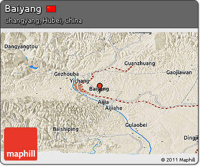 Shaded Relief Panoramic Map of Baiyang