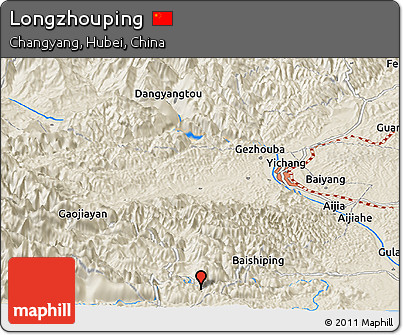 Shaded Relief Panoramic Map of Longzhouping