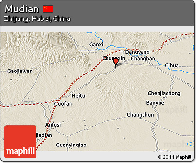 Shaded Relief Panoramic Map of Mudian