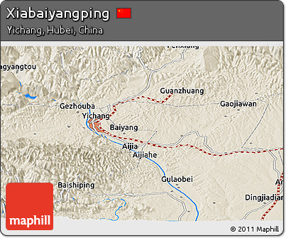 Shaded Relief Panoramic Map of Xiabaiyangping