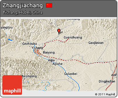 Shaded Relief Panoramic Map of Zhangjiachang