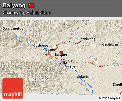 Shaded Relief Panoramic Map of Baiyang