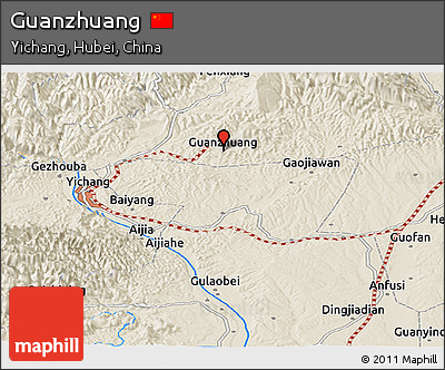 Shaded Relief Panoramic Map of Guanzhuang