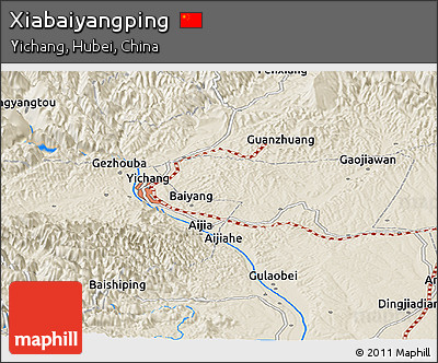Shaded Relief Panoramic Map of Xiabaiyangping