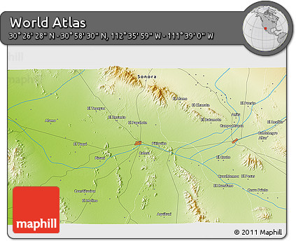 Physical 3D Map of the Area around 30° 42' 29" N, 112° 7' 30" W