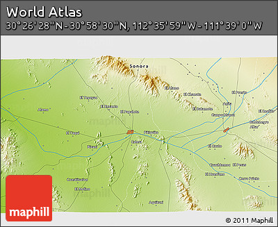 Physical 3D Map of the Area around 30° 42' 29" N, 112° 7' 30" W