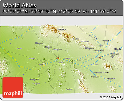 Physical 3D Map of the Area around 30° 42' 29" N, 112° 7' 30" W