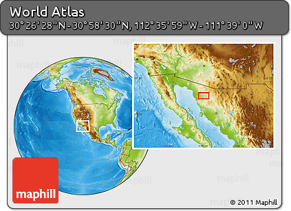 Physical Location Map of the Area around 30° 42' 29" N, 112° 7' 30" W