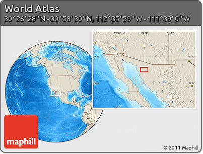 Shaded Relief Location Map of the Area around 30° 42' 29" N, 112° 7' 30" W
