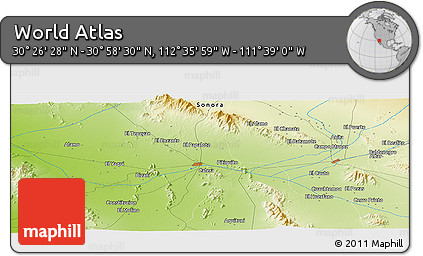 Physical Panoramic Map of the Area around 30° 42' 29" N, 112° 7' 30" W