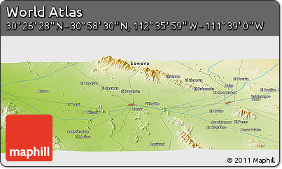Physical Panoramic Map of the Area around 30° 42' 29" N, 112° 7' 30" W