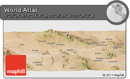 Satellite Panoramic Map of the Area around 30° 42' 29" N, 112° 7' 30" W
