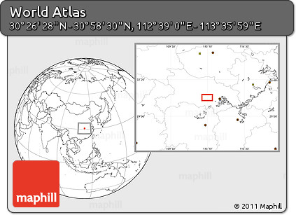 Blank Location Map of the Area around 30° 42' 29" N, 113° 7' 30" E