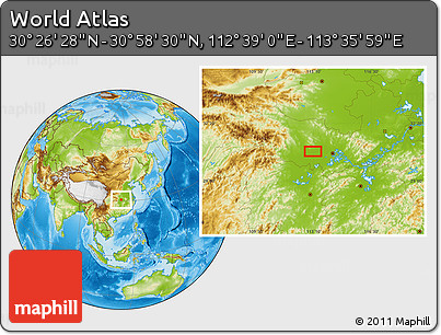 Physical Location Map of the Area around 30° 42' 29" N, 113° 7' 30" E