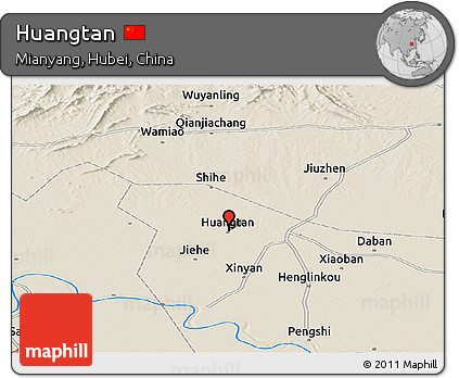 Shaded Relief Panoramic Map of Huangtan