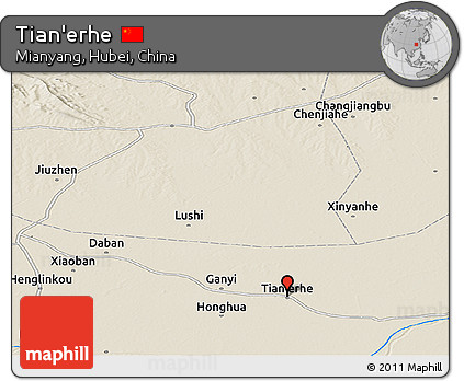 Shaded Relief Panoramic Map of Tian'erhe