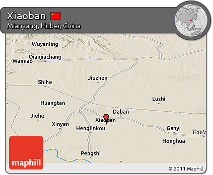 Shaded Relief Panoramic Map of Xiaoban
