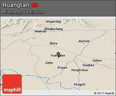 Shaded Relief Panoramic Map of Huangtan