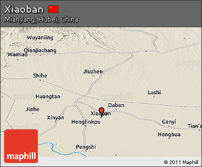 Shaded Relief Panoramic Map of Xiaoban