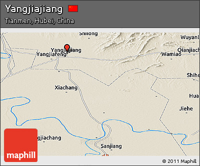 Shaded Relief Panoramic Map of Yangjiajiang