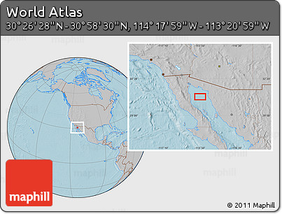 Gray Location Map of the Area around 30° 42' 29" N, 113° 49' 29" W, hill shading