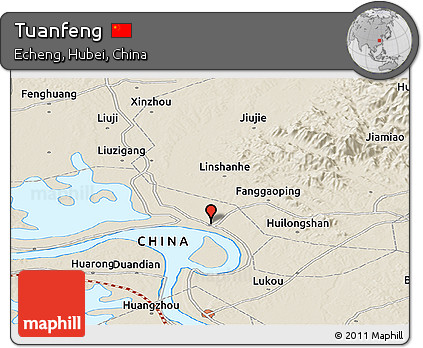 Shaded Relief Panoramic Map of Tuanfeng