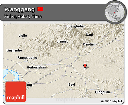 Shaded Relief Panoramic Map of Wanggang