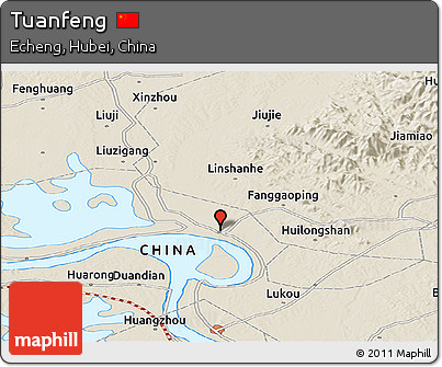 Shaded Relief Panoramic Map of Tuanfeng