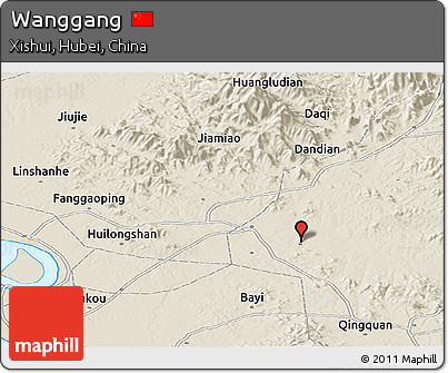 Shaded Relief Panoramic Map of Wanggang