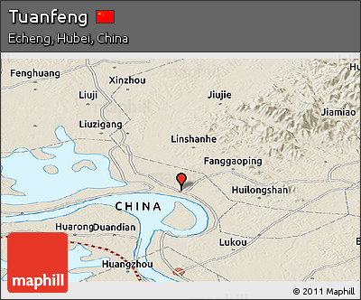 Shaded Relief Panoramic Map of Tuanfeng