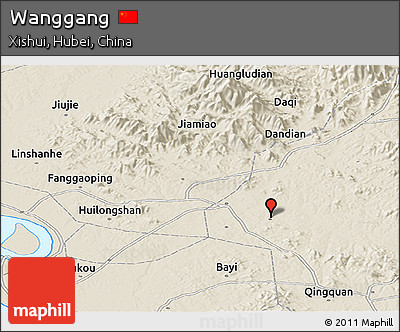 Shaded Relief Panoramic Map of Wanggang