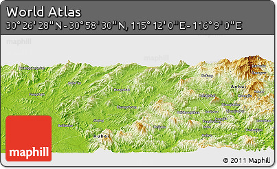 Physical Panoramic Map of the Area around 30° 42' 29" N, 115° 40' 30" E