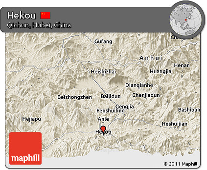 Shaded Relief Panoramic Map of Hekou