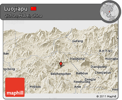 Shaded Relief Panoramic Map of Luojiapu