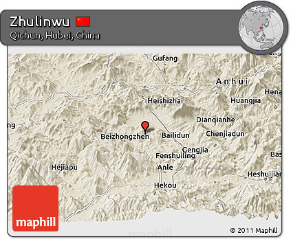 Shaded Relief Panoramic Map of Zhulinwu
