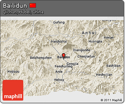 Shaded Relief Panoramic Map of Bailidun