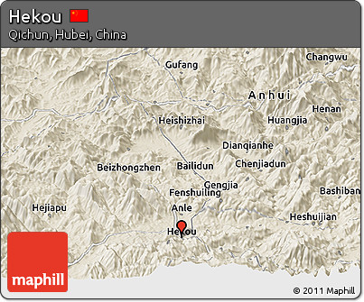 Shaded Relief Panoramic Map of Hekou