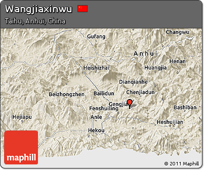 Shaded Relief Panoramic Map of Wangjiaxinwu