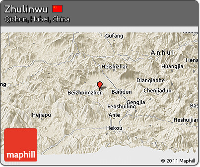 Shaded Relief Panoramic Map of Zhulinwu